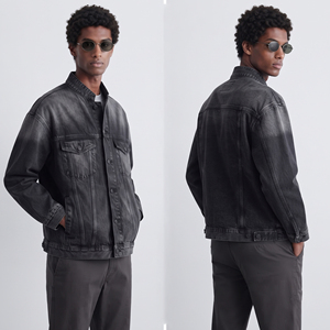 Chaqueta vaquera lavada para hombre, con cuello alto y botones, estilo casual, abrigo vaquero de moda para hombre, chaquetas vaqueras de invierno estilo urbano para hombre - Product Image 1