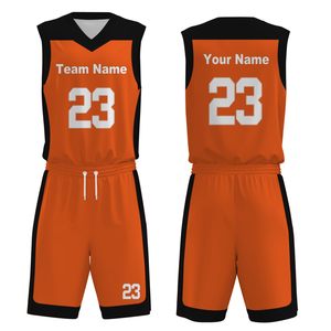 Conjunto de Uniforme de Baloncesto Personalizado Naranja y Negro, Cuello en V, Sin Mangas, Impresión Sublimada, Poliéster que Absorbe la Humedad, Unisex para Adultos - Product Image 1