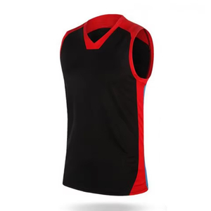 Black Red Sleeveless Volleyball Jersey <b>Set</b> Breathable Polyester Unisex Adult Uniform - Product Image 2