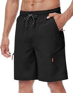 กางเกงขาสั้นคาร์โก้สำหรับผู้ชาย มีกระเป๋าซิป เอวยางยืด แห้งเร็ว สำหรับกิจกรรมกลางแจ้ง ท่องเที่ยว ฤดูร้อน ตกปลา - Product Image 6