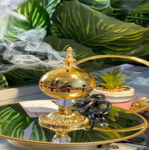 Vintage brass pedestal dhoop incense <b>burner</b> censer with <b>side</b> handle and pointed lid, available at wholesale prices. - Product Image 5