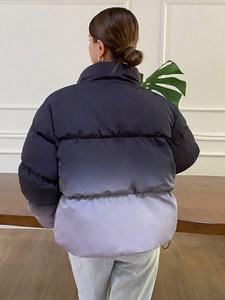 Women's Quilted Jacket Solid Color Stand Collar Full Sleeve Zipper Closure <b>Winter</b> <b>Coat</b> <b>Thick</b> Padded Short Length - Product Image 2