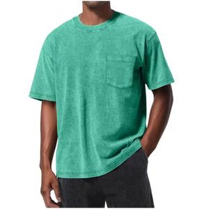 Camiseta de Algodón Gris para Hombre con Bolsillo, Corte Regular, Manga Corta, Cuello Redondo, Estilo Casual, Lavado, Color Sólido - Product Image 5