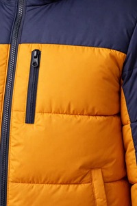 Mens Color Block Hooded <b>Puffer</b> <b>Jacket</b> Navy <b>Yellow</b> Waterproof Windproof Winter Custom OEM ODM Front Logo - Product Image 3