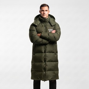 Veste d'hiver longue pour homme, à capuche, couleur olive, épaisse, matelassée, fermeture éclair intégrale, coupe-vent, style décontracté, rembourrage en polyester - Product Image 2