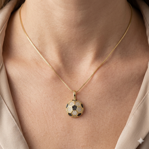 SHRAMAN DIAMOND Joyería Fina de Moda, Collar con Colgante de Diamante Natural 3D de Fútbol, Chapado en Oro sobre Plata 925, Personalizado - Product Image 1