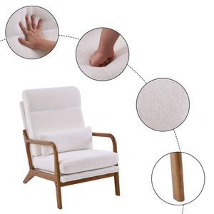 Poltrona da Interno in Velluto Teddy con Schienale Alto, Braccioli e Schienale in Legno Massello con Telaio in Ferro, Sedia da Soggiorno Bianco Sporco - Product Image 2