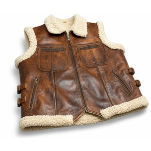 Gilet en cuir véritable premium avec col en peau de mouton, veste de motard d'hiver, gilet chaud personnalisé pour l'extérieur, vente en gros - Product Image 1