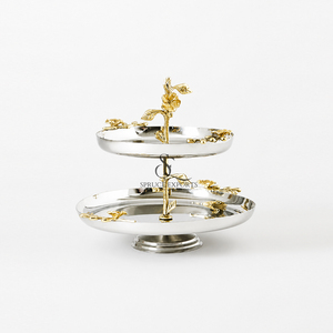2-Tier Silver & Gold Chocolate, Fruits, Cake Stand With Floral Design. Elegant Serving Platter For Hotels, Restaurants & Home - Product Image 1
