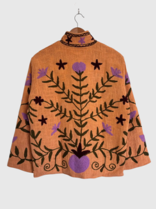 Veste en velours brodée de fleurs, col mandarin, manches longues, grande taille, vêtements d'hiver pour femmes, style élégant - Product Image 3