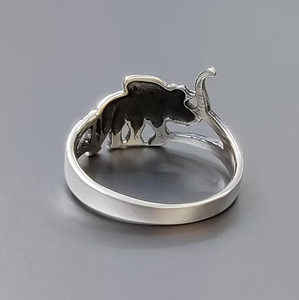 Anillo de Plata de Ley 925 al por Mayor con Diseño de Elefante de la Suerte y Banda Calada para Mujer y Hombre - Product Image 4
