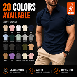 Polo Beige para Hombre, Corte Ajustado, Manga Corta, Color Sólido, Ribete en Contraste, Informal, de Punto, Algodón - Product Image 2