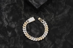 Round Brilliant Cut Diamond <b>Charm</b> Bracelet 14K Gold Plated Unisex Hiphop Micro Insert Filled D Color Jewelry GIA Certified - Product Image 3