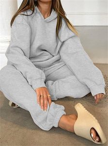 Casual <b>Ladies</b> Two Piece Sweatsuit Set Fleece Hoodie And Ankle Length Jogger Pants Winter Streetwear Athleisure Fashion 2026 - Product Image 6