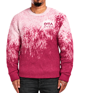 Pull en maille dégradé rose et blanc pour homme, col rond, manches longues, personnalisé, style streetwear décontracté, mode hiver - Product Image 1