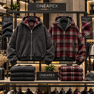Veste à capuche réversible pour homme, à carreaux, zippée, oversize, streetwear d'hiver, vente en gros personnalisée - Product Image 3