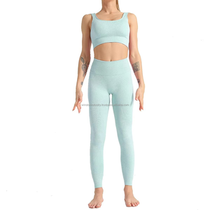 Gran oferta 2025, conjunto de Yoga de dos piezas para gimnasio y Fitness para mujer, mallas de Yoga con patrón sólido con logotipo de cintura media para entrenamiento - Product Image 1