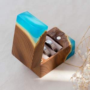 Caja de Anillos de Madera y Resina Hecha a Mano, Única, con Doble Ranura, para Propuesta de Matrimonio, Boda, Venta al Por Mayor - Product Image 3