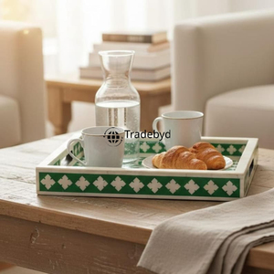 Bandeja Móvil Moderna de Lujo con Incrustaciones de Hueso, Decorativa para Servir, Ideal para Decoración de Comedor, por Tradebyd - Product Image 3