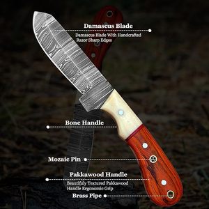 Cuchillo Bull Cutter de 8 Pulgadas, Hoja de Acero de Damasco con Punta Caída, Mango de Madera, Cuchillo para Camping, Caza, Pesca y Supervivencia al Aire Libre - Product Image 4