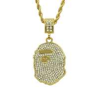 Collier Pendentif Tête de Singe Plaqué Argent avec Moissanite Taille Marquise, Chaîne Hip Hop en Argent 925, Unisexe, pour Fête, Style Hindou
