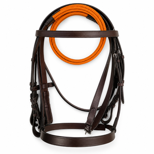 Têtière de Cheval Western en Cuir Véritable Premium, Durable et Confortable, avec Frontal Relevé et Sangles Réglables pour l'Équitation - Product Image 1