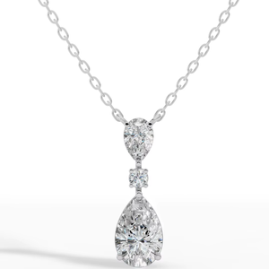 สร้อยคอเพชรทรงหยดน้ำ 14K ทองคำ ประดับเพชรเลี้ยงในห้องปฏิบัติการ |   จี้รูปลูกแพร์และทรงกลมประดับเพชรสามเม็ด |   เครื่องประดับงานแต่งงานสุดหรูสำหรับผู้หญิง - Product Image 3