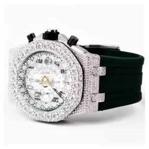 Montre-bracelet analogique-numérique pour homme en argent, quartz, moissanite, cadran rond, résistante à l'eau 10 bars, légère, avec fermoir pliant de sécurité - Product Image 3