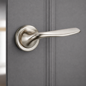 High Quality Solid Brass Door <b>Handle</b> Set, Smooth Curved Lever Design with Round Rose, Premium Door Hardware for Residential - Product Image 2