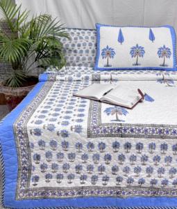 100% Cotton Indian Hand Block Printed Comforter <b>Set</b> Classic Blue Floral Reversible Premium Handmade AC <b>Bedspread</b> 3 Piece Bedding - Product Image 2