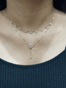 Collier de luxe pour mariage avec diamant de laboratoire taillé certifié IGI 1,05 carat, design chaîne superposée en or, serti clos, bijoux de mariage de luxe - Product Image 1