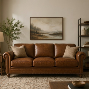Luxury Traditional Real Leather 3 Seater <b>Sofa</b> with Solid Wood <b>Frame</b> for Living Room and Hotel Lobby Genuine Leather <b>Sofa</b> - Product Image 1