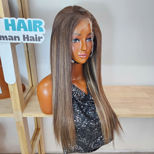 Peluca de Cabello Humano Rubio con Reflejos Modernos, Peluca Lisa con Frente de Encaje y Reflejos, Pelucas de Cabello Humano con Reflejos - Product Image 2