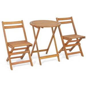 Set Bistrot Pieghevole in 3 Pezzi con Piano del Tavolo a Doghe per Uso in Giardino - Product Image 1