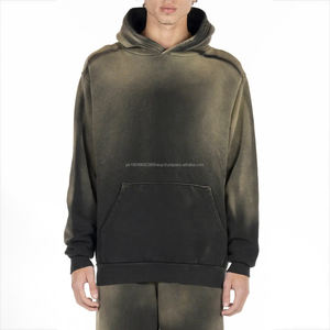 Sweat-shirt à capuche surdimensionné en coton et polyester léger, personnalisé, de haute qualité, fabriqué en usine, délavé à l'acide, déchiré, ourlet brut - Product Image 1