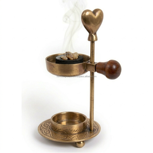 Support d'encens réglable en hauteur de qualité supérieure pour charbons de bois, en laiton antique - Product Image 3