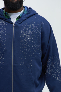 Sudadera con Capucha Oversize para Hombre, Estilo Vintage, Lavado Ácido, Diseño Desgastado, con Cremallera y Pedrería, 100% Algodón, Invierno - Product Image 6