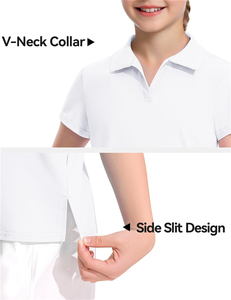 Uniforme scolaire blanc pour filles, 85% nylon, 15% élasthanne, polos, t-shirts, hauts de tennis et de golf à manches courtes pour enfants - Product Image 2
