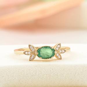 Anillo de Esmeralda Colombiana, Delicado Anillo de Esmeralda Real en Plata de Ley 925 con Baño de Oro de 14K, Certificado, Anillo de Boda - Product Image 6