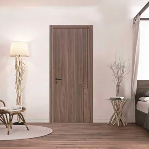 Porte de chambre d'entrée privée moderne en PVC avec placage bois, résistante à l'humidité et ignifuge, en MDF massif, matériau principal pour intérieur - Product Image 4