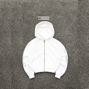 Sudadera con capucha extragrande con cremallera, color blanco, marfil, crema, efecto escarchado, estilo casual urbano, prendas de vestir, ropa exterior, puños acanalados, corte relajado - Product Image 5