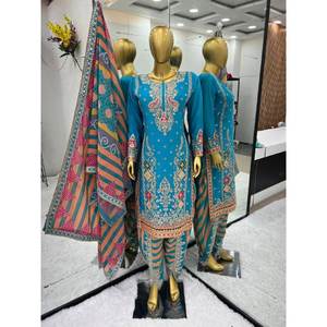 Ropa de fiesta Top XL Tamaño Dhoti Salwar y Dupatta Set - Product Image 5