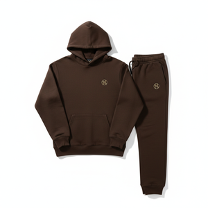 Ensemble de survêtement unisexe marron à capuche, couleur unie, décontracté, manches longues, en coton mi-lourd, coupe régulière, automne - Product Image 1