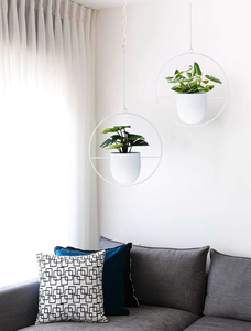 Support de plante suspendu en métal argenté avec cadre circulaire et support pour un seul pot de fleurs, support de plante suspendu moderne et minimaliste - Product Image 2