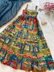 Vestido de organza de seda con estampado digital de diseñador, acolchado, con conjunto de dupatta con encaje de georgette. - Product Image 6