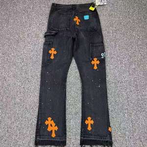 Western High Street Loose Straight Blue Embroidered Washed Denim Pants Diamond Print Retro Hip Hop Style <b>Jeans</b> - Product Image 2