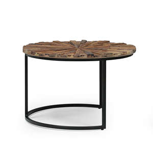 Ensemble de trois tables basses gigognes en bois recyclé massif, plateau rustique, base en métal, finition industrielle noire et naturelle, pour salon - Product Image 5