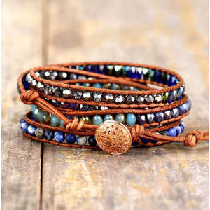 Pulsera de Cuero Tejida con Lapislázuli Natural para Mujer, Diseño Creativo Multicapa, Estilo Moderno, Idea de Regalo Perfecta, Abbott - Product Image 4