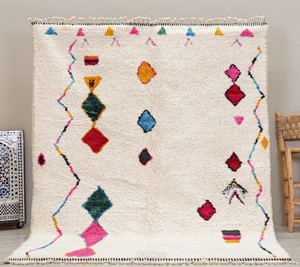 100% Wool Handmade High Pile Washable Moroccan Beni Ourain & Azilal Rug Thick Latex Backed Home Decor - Product Image 1