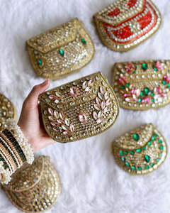 Luxury Handmade Kundan Beaded Clutch Purse <b>With</b> <b>Mirror</b> Stone <b>Crystal</b> Pearl Embellishment Fashion Bridal Wedding Evening Bag - Product Image 2